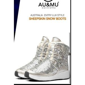 Like UGG!! AU&MU Sheepskin Glitter Leather Boots 7